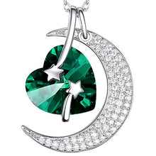 Load image into Gallery viewer, Emerald Necklace Birthday Gifts Women I Love You to the Moon and Back Half Moon Heart Shooting Star Fine Jewelry Sterling Silver
