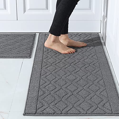 Load image into Gallery viewer, COSY HOMEER 48x20 Inch/30X20 Inch Kitchen Rug Mats Made of 100% Polypropylene 2 Pieces Soft Kitchen Mat Specialized in Anti Slippery and Machine Washable (Grey)