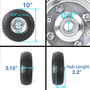 (2-Pack) AR-PRO 10-Inch Solid Rubber Tires and Wheels - Replacement 4.10/3.50-4” Tires and Wheels with 5/8” Axle Bore Hole, and Double Sealed Bearings - Perfect for Gorilla Carts