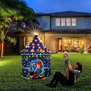 LimitlessFunN Kids Play Tent with Star Lights & Carrying Case [ Pop Up Portable Glow in The Dark Stars Blue ] Children Castle Playhouse for Girls & Boys, Indoor & Outdoor Use