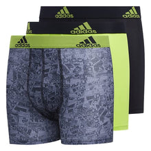 Load image into Gallery viewer, adidas Kids-Boy's Performance Boxer Briefs Underwear (3-Pack), Hinder Black Semi Solar Slime/Black Black/Semi Solar Slime, Medium
