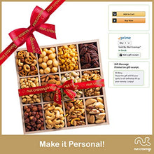 Load image into Gallery viewer, Christmas Gift Basket Holiday Nuts in Reusable Wooden Tray + Heart Ribbon (12 Assortments) Gourmet Food Bouquet Xmas Arrangement Platter, Birthday Care Package, Healthy Kosher Snack Box - Families
