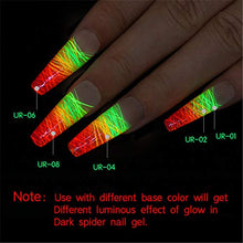 Load image into Gallery viewer, Mzthkly 8pcs Sugar Nail Art Luminous Spider UV Gel Polish, Neon Fluorescent Effect Gel DIY, Spider Gel for Nail Art Glow in The Dark, Paint Design Art Kit Wire Drawing Nail Gel
