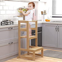 Load image into Gallery viewer, AMBIRD Toddler Step Stool, 3 Adjustable Height Kitchen Step Stool for 18-48 Months Kids, Wooden Toddler Kitchen Stool with Rail &amp; Non-Slip Mat for Kitchen &amp; Bathroom Sink (Natural Color)
