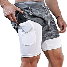 Load image into Gallery viewer, Surenow Mens Running Shorts，Workout Running Shorts for Men，2-in-1 Stealth Shorts， 7-Inch Gym Yoga Outdoor Sports Shorts Camouflage Grey
