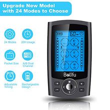 Load image into Gallery viewer, Belifu Dual Channel TENS EMS Unit 24 Modes Muscle Stimulator for Pain Relief Therapy, Electronic Pulse Massager Muscle Massager with 10 Pads, Dust-Proof Drawstring Storage Bag，Fastening Cable Ties…
