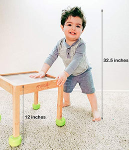 Little Balance Box 2-in-1: No Wheels Spring Feet, Girl Boy Baby Walker Push Stand Toys, Toddler Activity Table, Award Winning (Blue)