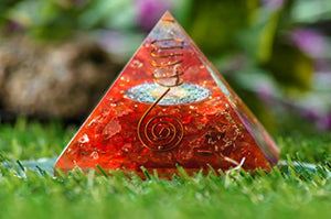 Crocon Red Onyx Orgone Pyramid | Flower of Life | Energy Generator | Chakra Balancing | Reiki Healing | Aura Cleansing | Meditation | Good Luck| Size 2.5-3 Inche
