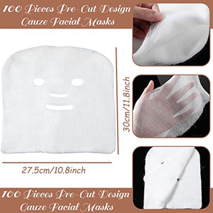 100 Pieces Gauze Mask Large Precut Gauze Face Masks Soft High Frequency Gauze Face Pads White Net Face Gauze Mask Natural Spa Gauze Facial Mask Skin Care Facial Paper Sheet Gauze for Home Salon DIY