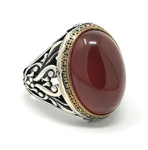 Load image into Gallery viewer, KAR 925K Stamped Sterling Silver Filigree Red Agate (Aqeeq) Men&#39;s Ring I1J (10.5)
