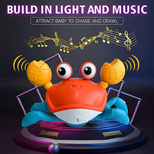 Drissair Crawling Crab Baby Toy with Music and LED Light Up for Kids, Toddler Interactive Learning Development Toy with Automatically Avoid Obstacles, Moving Toy for Boys Girls (Orange)