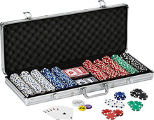 Load image into Gallery viewer, Fat Cat 11.5 Gram Texas Hold 'em Claytec Poker Chip Set with Aluminum Case, 500 Striped Dice Chips
