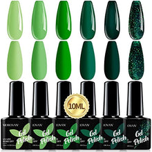 Load image into Gallery viewer, Morovan Gel Nail Polish Kit Green Set - 6 Colors Green Gel Nail Polish Set Glitter Green Grass Soak-Off LED UV Gel Nail Polish for DIY Nail Manicure Kit Gift Box for Beginners 10ml Bottle
