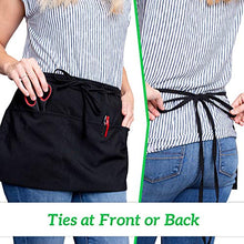Load image into Gallery viewer, 3 Pack Server Aprons with 3 Pockets - Waist Apron Waiter Waitress Apron Water Resistant Added Long Waist Strap Reinforced Seams Half Apron for Women
