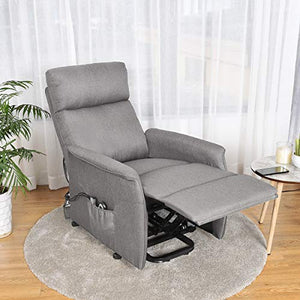 Giantex Power Lift Massage Recliner Chair for Elderly, Soft Fabric Sofa Chair, Heavy Padded Cushion, Remote Control, Home Theater Seating, Leisure Lounge w/Side Pocket, Living Room Office (Grey)