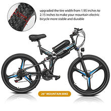Load image into Gallery viewer, 26 Inch Electric Folding Mountain Bike,350W Professional 21 Speed Gears 3 Cycling Mode Folding Electric Ebike with Removable 36V 10AH Lithium Battery Commuter Bikes (Blue)
