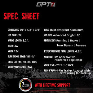 OPT7 60" Redline LED Tailgate Light Bar - TriCore LED - Weatherproof Rigid Aluminum No-Drill Install - Full Featured Reverse Running Brake Turn Signal