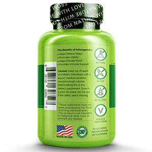 NATURELO Ashwagandha Organic Root Powder - Natural Herbs Supplement - Best for Mental Stress Relief, Mood Enhancer, Thyroid Support - with Black Pepper Extract - 90 Vegan Capsules