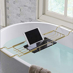 Bathtub Caddy/Tray, Bath Serving Tray - Bath Reading Tray with Expandable Sides, Cellphone Tray And Wineglass Holder - Luxury Spa Organizer,Gold