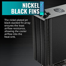 Load image into Gallery viewer, Cooler Master Hyper 212 Black Edition RGB CPU Air Cooler, SF120R RGB Fan, Anodized Gun-Metal Black, Brushed Nickel Fins, 4 Copper Direct Contact Heat Pipes for AMD Ryzen/Intel LGA1151
