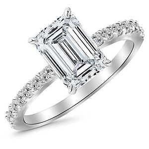 1 Ctw 14K White Gold Classic Side Stone Pave Set Diamond Engagement Ring (0.75 Ct H-I Color SI1 Clarity Emerald Cut Center)