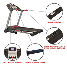 Load image into Gallery viewer, Sunny Health &amp; Fitness Electric Folding Treadmill with LCD and Pulse Monitor, 265 LB Max Weight, Tablet Holder, Bluetooth Speakers and USB Charging - SF-T7917,Black
