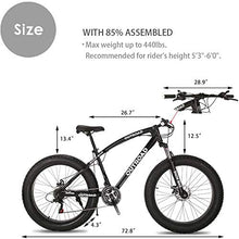 Load image into Gallery viewer, Max4out Fat Tire Mountain Bike 21 Speed Shimano Derailleur, with High Carbon Steel Frame, Double Disc Brake and Front Suspension Anti-Slip Bikes with 26 inch Wheels, Black
