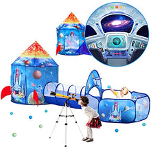 Load image into Gallery viewer, PigPigPen 3pc Kids Play Tent for Boys with Ball Pit, Crawl Tunnel, Rocket Ship Tents for Toddlers, Baby Space World Playhouse Toys, Boys Indoor&amp; Outdoor Play House, Perfect Kid’s Gifts
