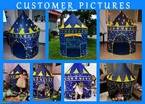 LimitlessFunN Kids Play Tent with Star Lights & Carrying Case [ Pop Up Portable Glow in The Dark Stars Blue ] Children Castle Playhouse for Girls & Boys, Indoor & Outdoor Use