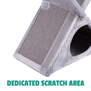 Ruff 'n Ruffus Foldable Cat Tower Tree + Free Bonus Handheld Chase Toy + 6 Cat Toys | Plush Folding House with Hammock | Condo | Scratching Pad & Post | & Play Balls | for Kittens | Medium & Large Cat