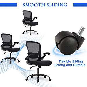 Office Chair Ergonomic Desk Chair Mesh Computer Chair Swivel Rolling Mid Back Task Chair with Lumbar Support Flip-up Arms Massage Adjustable Chair for Women Adults(Black)