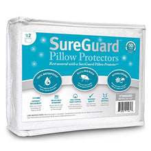 Load image into Gallery viewer, Set of 2 Standard Size SureGuard Pillow Protectors - 100% Waterproof, Bed Bug Proof, Hypoallergenic - Premium Zippered Cotton Terry Covers
