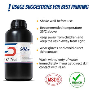 Siraya Tech Blu Nylon 3D Printer Resin Nylon-Like Strong and Precise High-Resolution 3D Printing Resin 405nm UV-Curing Rapid Resin for LCD DLP 3D Printer(1kg, Nylon Black)