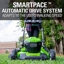 Load image into Gallery viewer, Greenworks 40V 21" Brushless (Smart Pace) Self-Propelled Lawn Mower, 2 x 4Ah USB (Power Bank) Batteries and Charger Included MO40L4413
