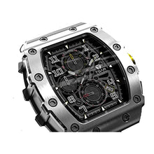 Load image into Gallery viewer, TSAR BOMBA Luxury Mens Watches Square Analog 50M Waterproof Tonneau Chronograph Replica Unique Cool Sport Watch for Men Premium Men’s Silver Wrist Watch Quartz Stylish Design with Silicone Strap
