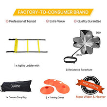 Load image into Gallery viewer, CANPPNY Speed Agility Training Kit—Includes Agility Ladder with Carrying Bag, 5 Disc Cones, Resistance Parachute.Use Equipment to Improve Footwork Any Sport.
