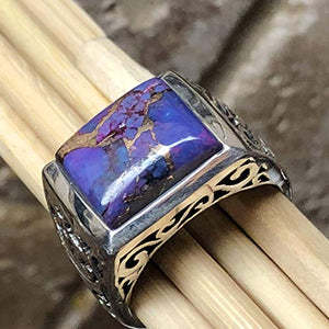 Gorgeous Purple Copper Turquoise 925 Sterling Silver Men's Ring Size 8.75, 9, 9.75, 10, 10.75, 11, 11.25, 11.75, 12, 12.25, 12.75, 13, 13.25, 13.75, 14