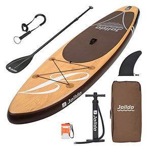 jolldo Inflatable Stand Up Paddle Board 10'6'×31"×6" Ultra-Light SUP Non-Slip Deck w Paddle, Pump, Backpack, Leash, Waterproof Case, Repair kit, Wood