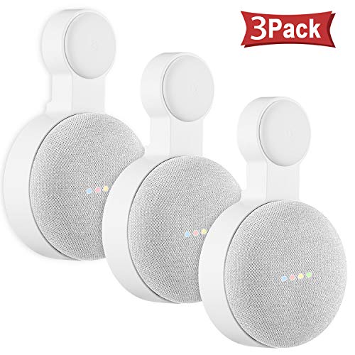 Google Home Mini Wall Mount Holder, Caremoo Space-Saving Design AC Outlet Mount, Perfect Cord Management for Google Home Mini Voice Assistant (White, 3 Pack)