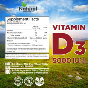 Vitamin D3 5000 IU 125mcg Gummies by New Age - 2 Pack - Support Immune Health - Non-GMO, Gluten-Free, Dairy-Free, No Gelatin - 120 Count