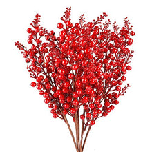 Load image into Gallery viewer, FUNARTY 5 Packs Artificial Red Berry Faux Christmas Berry Stems for Winter Holiday Christmas Décor
