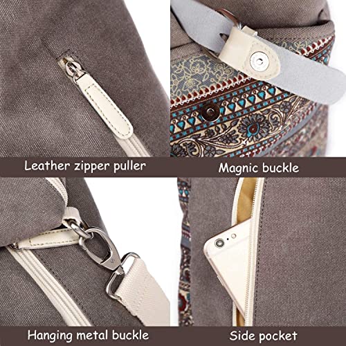 Load image into Gallery viewer, Womens Backpack Purse Canvas Purse 3-Way Crossbody Bag Boho Shoulder Tote Bags Girls (Grey - bohemian)