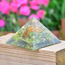 Load image into Gallery viewer, Orgone Pyramid - Flower Of Life Orgone Energy Peridot Copper Pyramid- Healing Crystals for EMF Protection Soul with Inner Psychic Sense-Vivid Dreams
