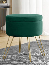 Load image into Gallery viewer, Ornavo Home Modern Round Velvet Storage Ottoman Foot Rest Stool/Seat with Gold Metal Legs &amp; Tray Top Coffee Table - Emerald Green
