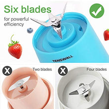 Load image into Gallery viewer, Portable Blender, Personal Size Blender USB Rechargeable with 6 Blades for Shakes and Smoothies, Mini Blender with 13oz Jucie Cup for Sports,Travel,Gym,home and office Blue
