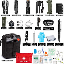 Load image into Gallery viewer, Emergency Survival Kit 47 in 1 Professional Survival Gear Tool First Aid Kit SOS Emergency Tactical Flashlight Knife Pliers Pen Blanket Bracelets Compass with Molle Pouch for Camping Adventures
