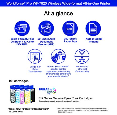 Load image into Gallery viewer, Epson Workforce Pro WF-7820 Wireless All-in-One Wide-Format Printer with Auto 2-Sided Print up to 13" x 19", Copy, Scan and Fax, 50-Page ADF, 250-sheet Paper Capacity, 4.3" Screen, Works with Alexa