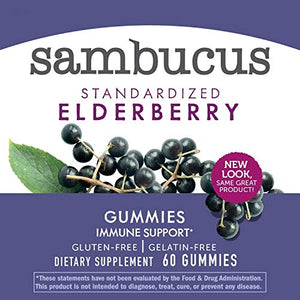 Nature's Way Sambucus Elderberry Gummies with Vitamin C & Zinc, Gluten Free, Vegetarian, 60 Gummies
