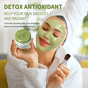 Green Tea Clay Facial Mask, Green Clay Mask with Volcanic Mud, Deep Washing Blackhead Remover Mud Mask, Purifying Facial Mask for Wrinkles, Blackheads, Pore, Acne (5.29oz)