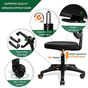 KOLLIEE Armless Mesh Office Chair Ergonomic Comfortable Armless Desk Chair Small Black Adjustable Computer Chair No Armrest Mid Back Swivel Task Chair for Small Spaces